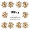 10Pcs/Pack Christmas Flowers Sparkling 14CM with Clips Xmas DIY Glitter Poinsettia Wreath