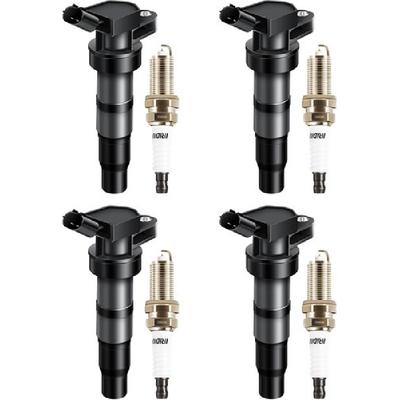 4 Ignition Coils Pack UF611 and Iridium Spark Plug For 2008-2014 Hyundai Sonata