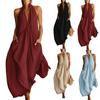 Damen Maxikleid mit Rundhalsausschnitt Ärmellos Lockerer Schnitt Langes Kleid mit Seitentaschen Lässiger Bohème-Stil Sommeroutfit