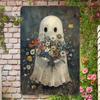An 8x12 Inch Wall Art Decoration, Ghost Flower Bouquet Vintage Metal Sign for Home Room or Halloween Event