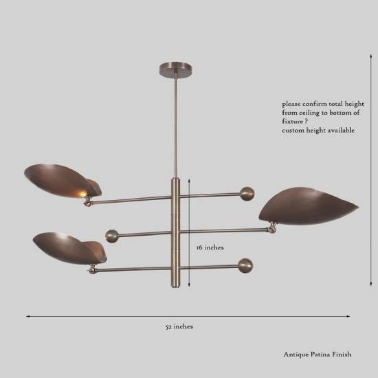 Handmade Brass 3-Arm Sputnik Chandelier – Curved Shade Ceiling Pendant Light Fixture