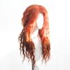 Elegant Long Orange Water Wave Wig with Center Part Bangs High Temperature Fiber Synthetic Wigs for Women Cosplay Costume Gifts