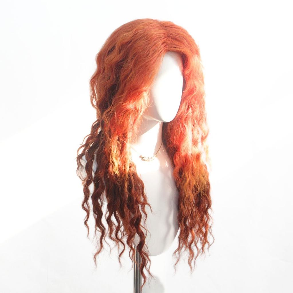 Elegant Long Orange Water Wave Wig with Center Part Bangs High Temperature Fiber Synthetic Wigs for Women Cosplay Costume Gifts