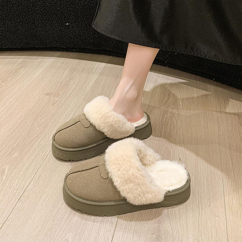 Winter neue Baumwollpantoffeln Damen Indoor Taschenkopf dicke Sohle Wolle Baumwolle Schuhe tragen warm und vielseitig