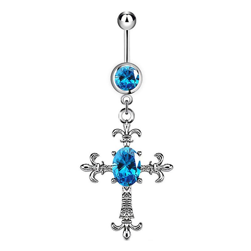 Hängande navelpiercing i rostfritt stål med kors Punk Cool Navelnagel För Kvinnor Kroppspiercingsmycken