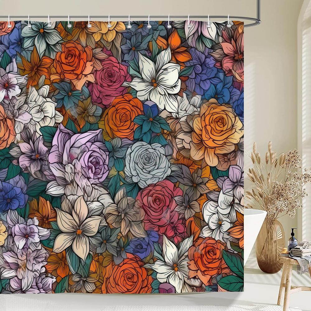 1 pack of print shower curtains polyester fabric beautiful flowers bathroom curtain with hooks home decoration curtain