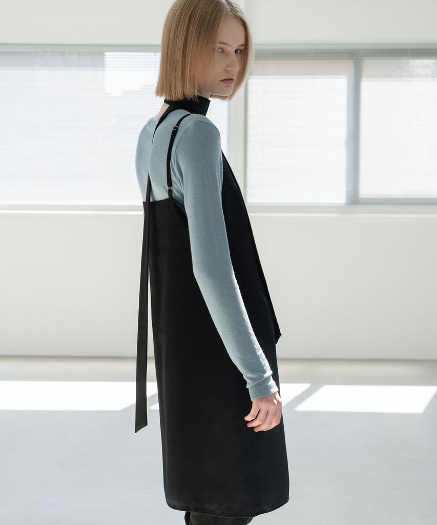 Mosyupamosyu Satin Layered Slip Dress [Black]