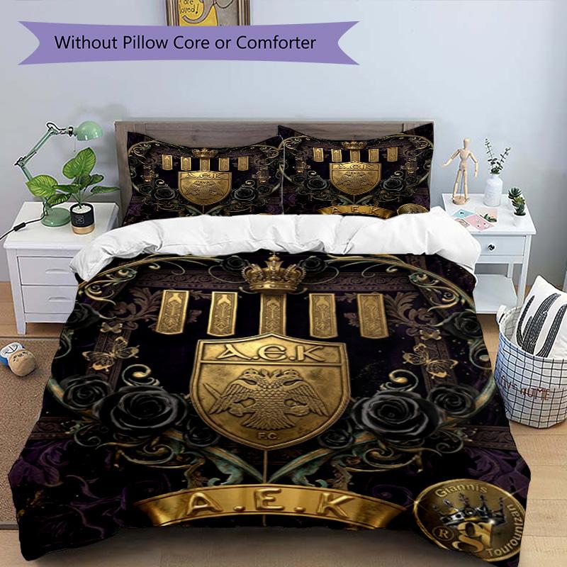 3pcs Duvet Cover Set (1*Duvet Cover + 2*Pillowcase, Without Core), AEK Athens FC Print Bedding Set, Bedroom Decor, All‑Season, Birthday Gift