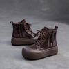 Johnature Retro Breathable Mesh Hollow Out Boots Genuine Leather Women's Flat Platform Shoes