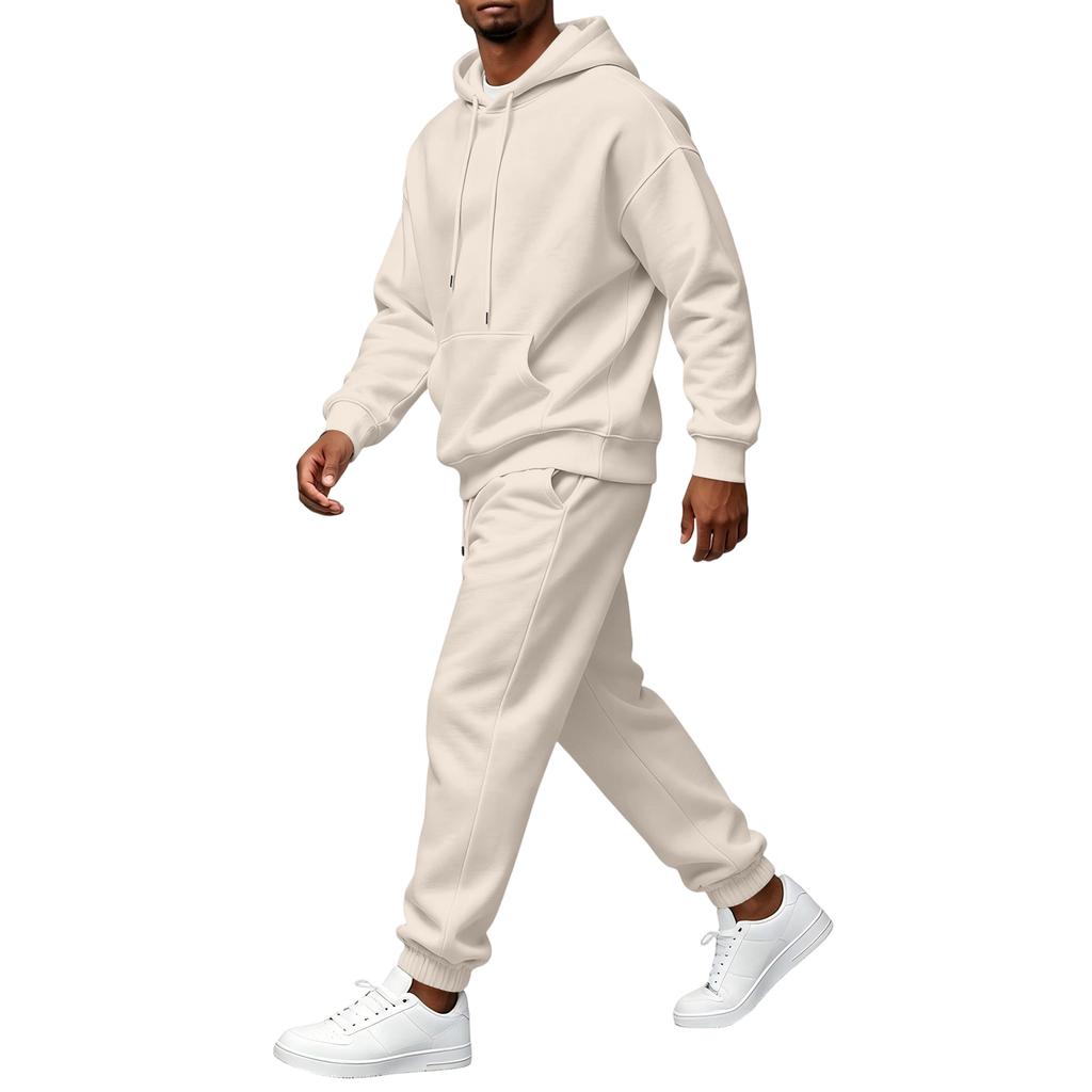 Men's Retro Hooded Two-Piece Set, Casual Athletic Outfit for Daily Wear