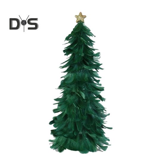 

Украшение для стола в виде перьев на рождественскую елку, ручная работа, елочная фигурка со звездой наверху, центральное украшение для дома на Рождество и Новый год зелёный