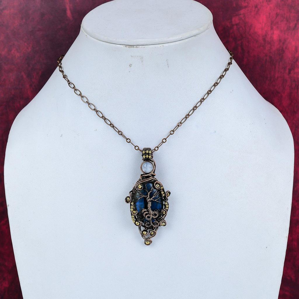 Tree of Life Labradorite Pendant Copper Wire Wrapped Pendant Handmade Pendant Rainbow Moonstone Pendant Gift for Her Gemstone Copper Jewelry