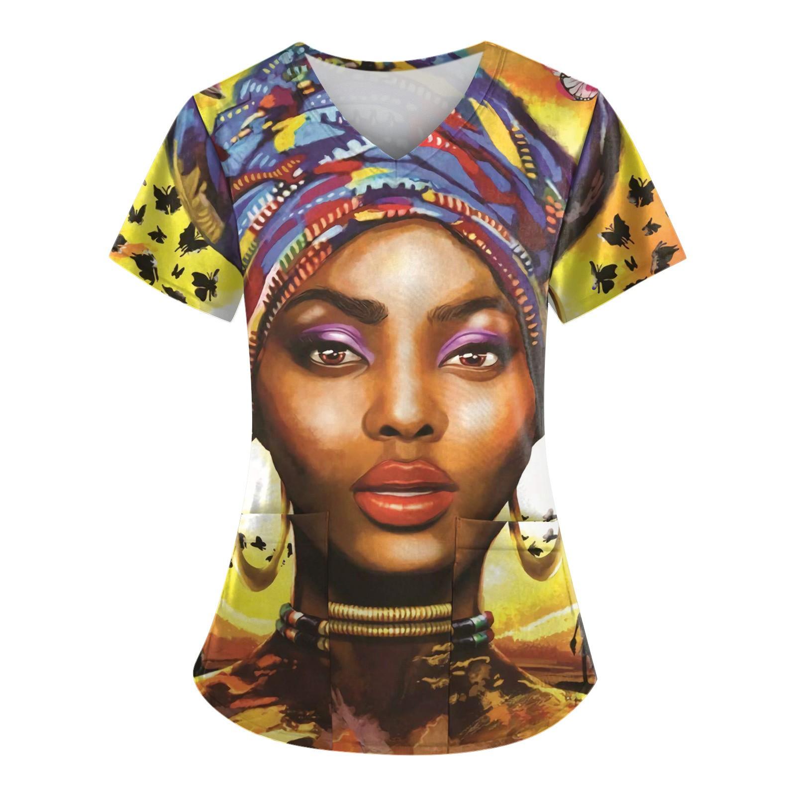 

Женские футболки с персонализированным милым принтом, топ с v-образным вырезом и короткими рукавами, рабочая форма, топы с карманами XL жёлтый