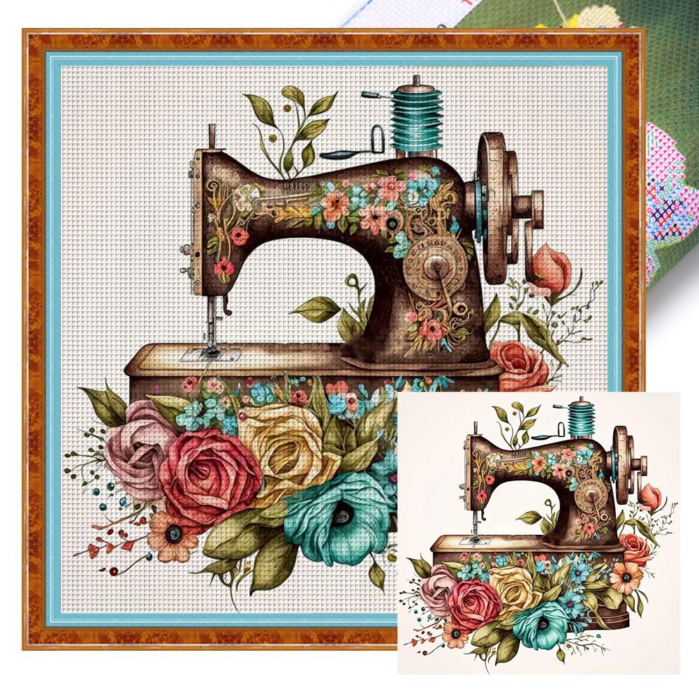 Full Embroidery Cotton Thread 14CT Printed Floral Sewing Machine Cross Stitch