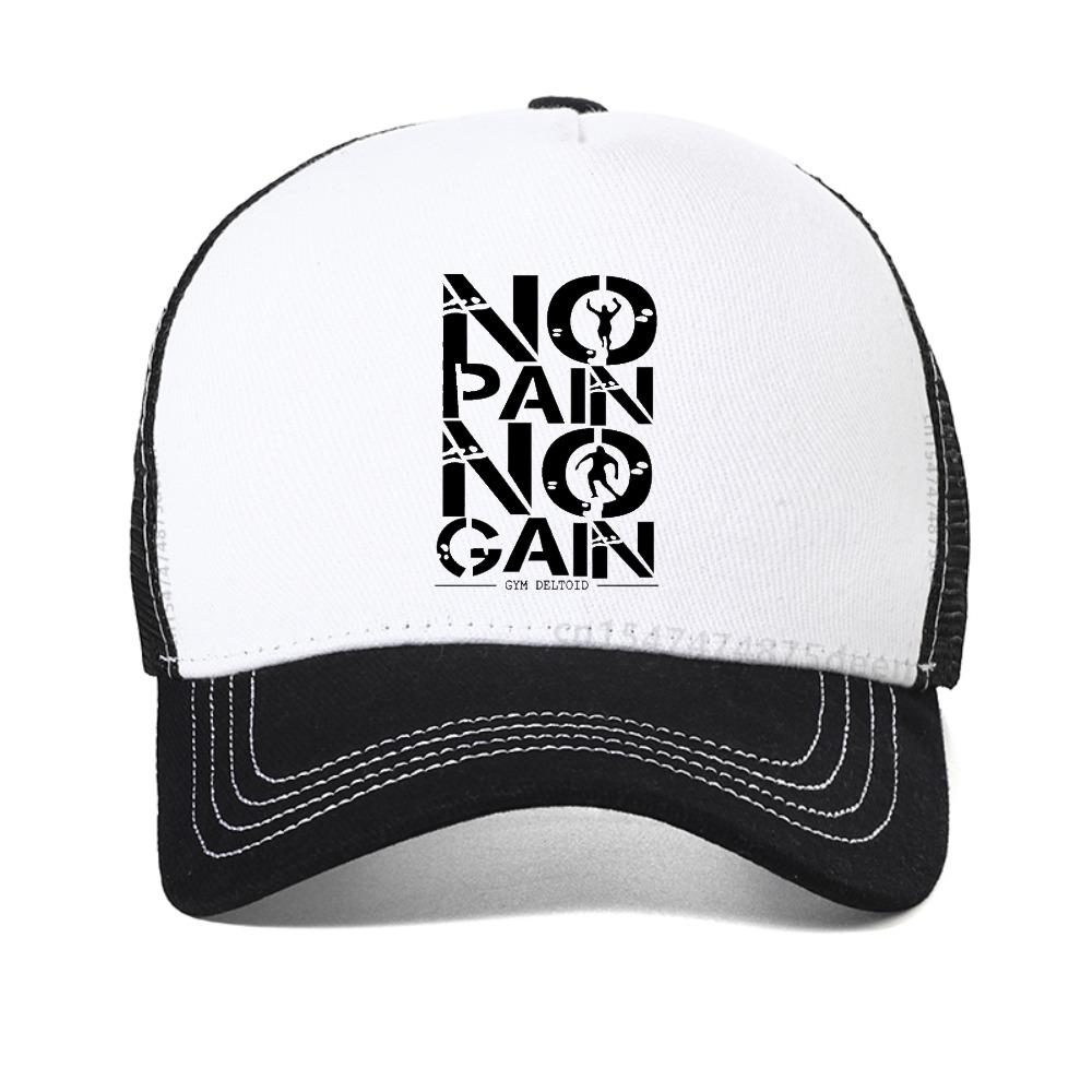 No Pain No Gain Gym Motivational Quote Baseball Cap For Men Women Adjustable Hats Bodybuilding Workout Mesh Breathable Sun Hat Adjustable