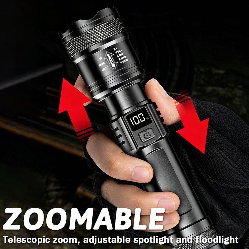 High Strong Power Led Flashlights 1000LM Tactical Torch with Display Light USB C Charging Camping Fishing Defensa Zoom Lantern