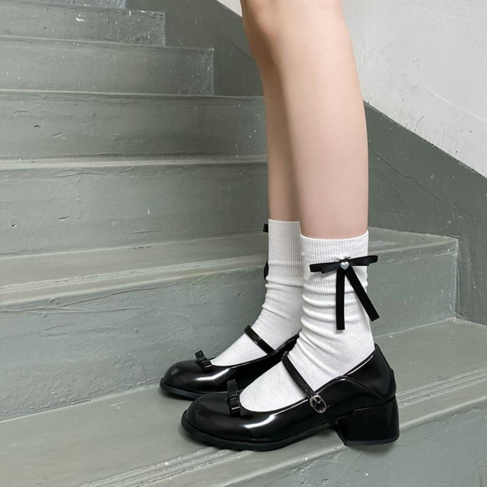 Pearl Womens Cotton Socks Calf Ribbon Socks Breathable Balletcore Sock  Lolita