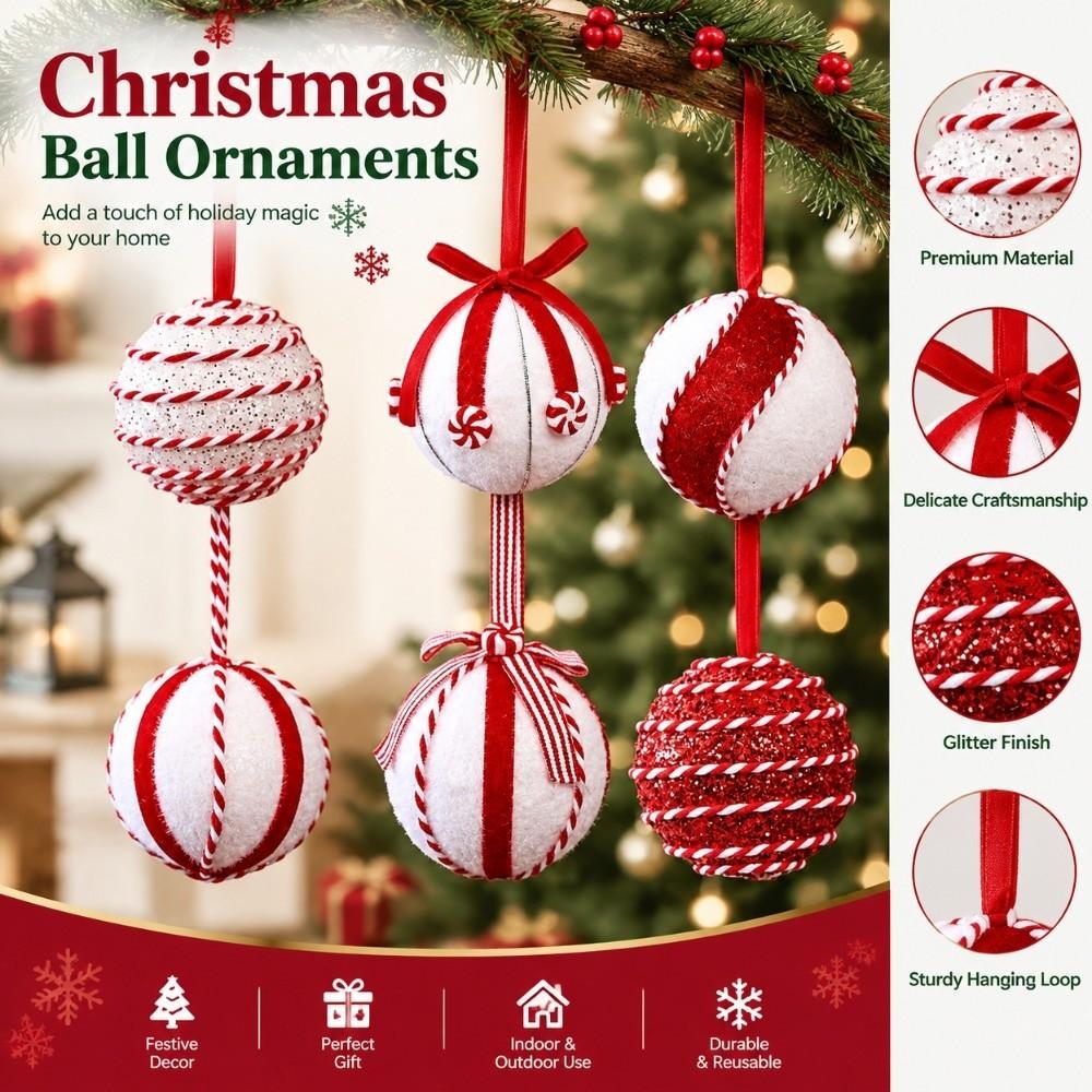 8CM Christmas Ball Ornaments Glitter Christmas Spheres Decor Festival Pendant Set  Party Decoration