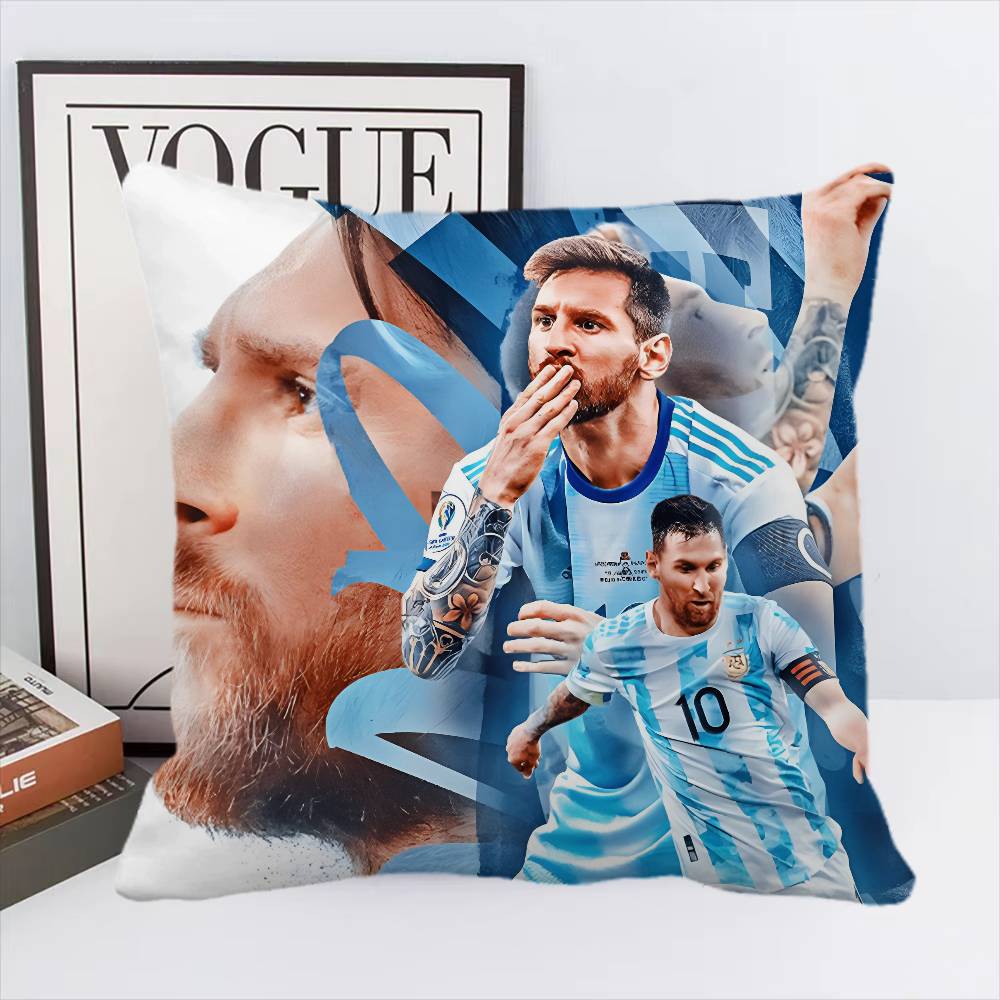 Federa Cuscino Stella del Calcio L-Lionel M-Messi Quadrato Camera da Letto Divano Comfort per il Tempo Libero Cuscino Auto Soggiorno Decorazione per la Casa