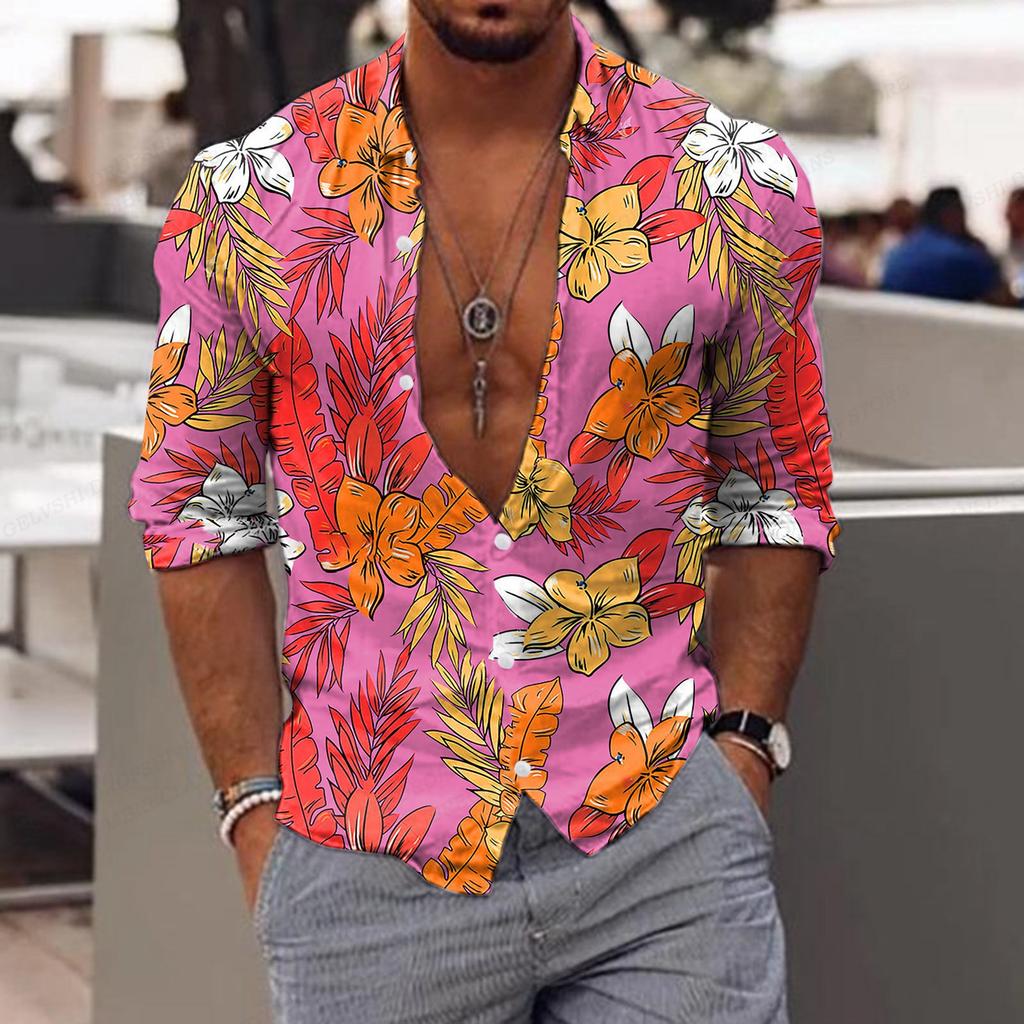 Herren Blumenhemd Tropic Leaf 3D-Druck Hemden Männer Mode Hawaiihemd Lässige Strand Kurzarm Bluse Herren Revershemd Junge