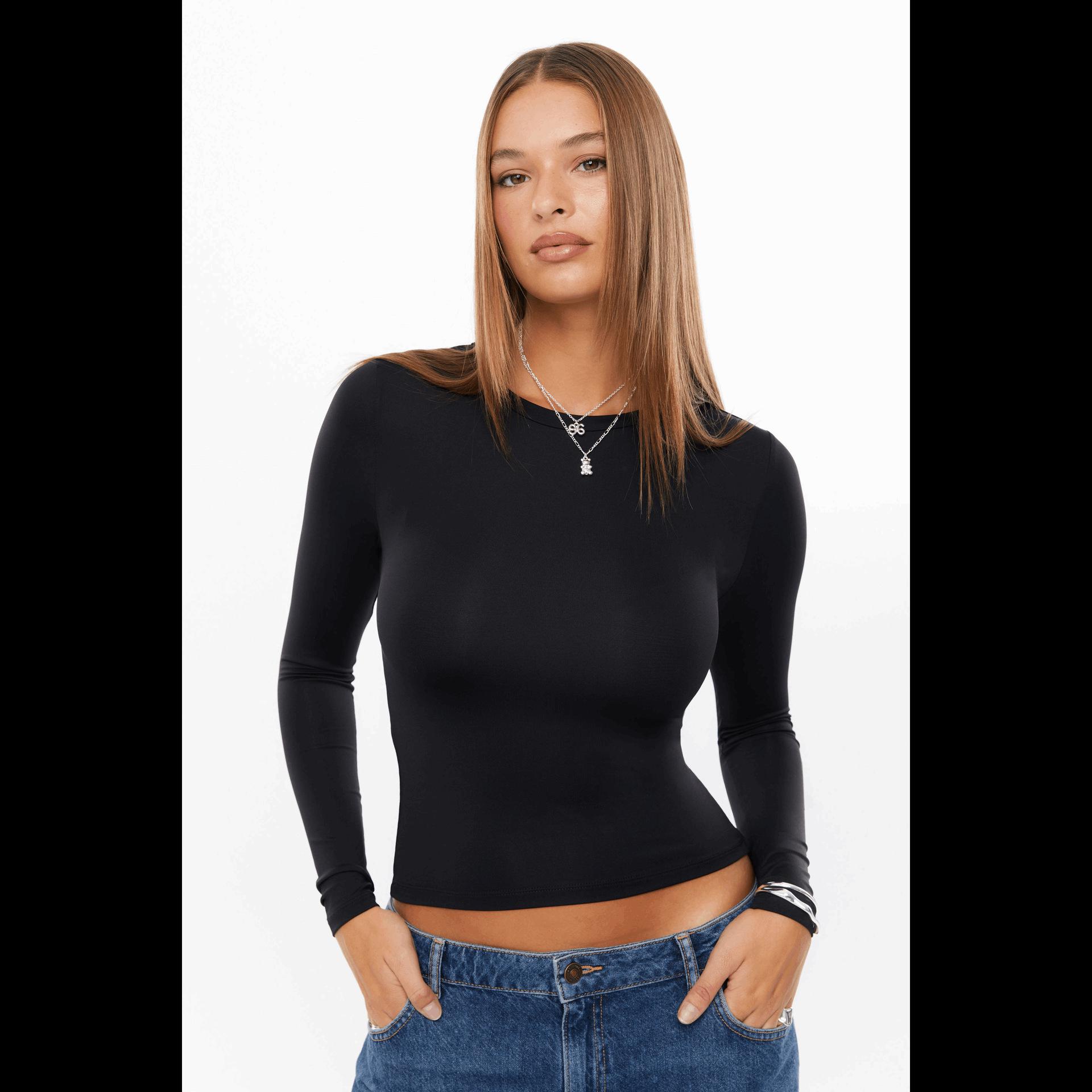 

Women s Seamless Stretchy Long Sleeve Nude Shaping Top Small чорний