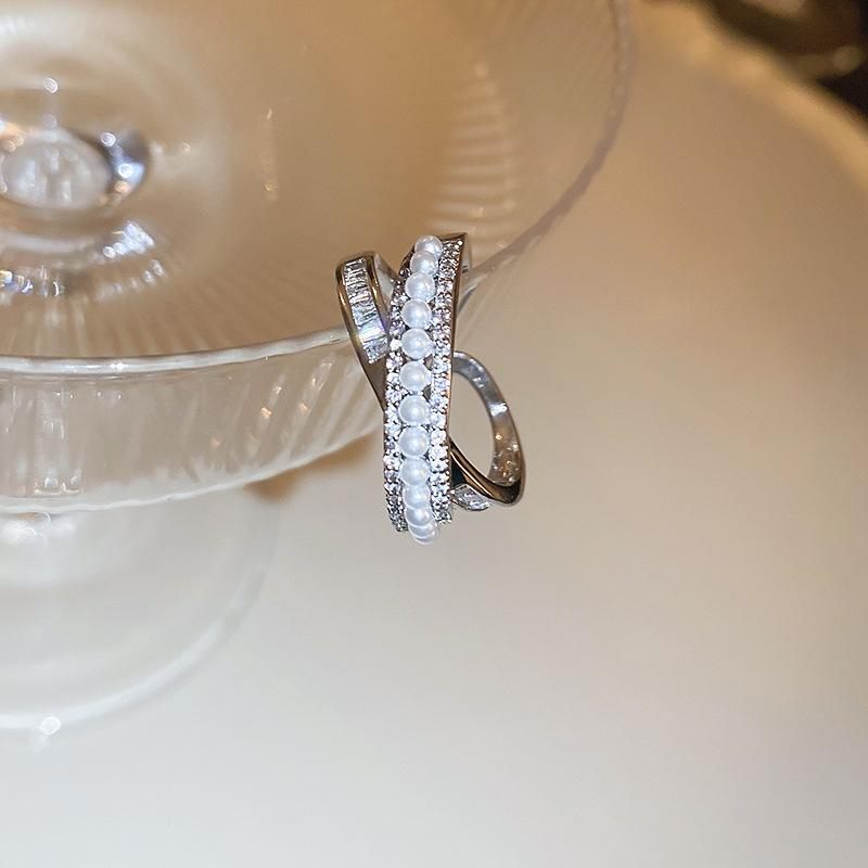 French Temperament Butterfly Pearl Bow Open Ring Simple Trend Index Finger Ring Jewelry Women