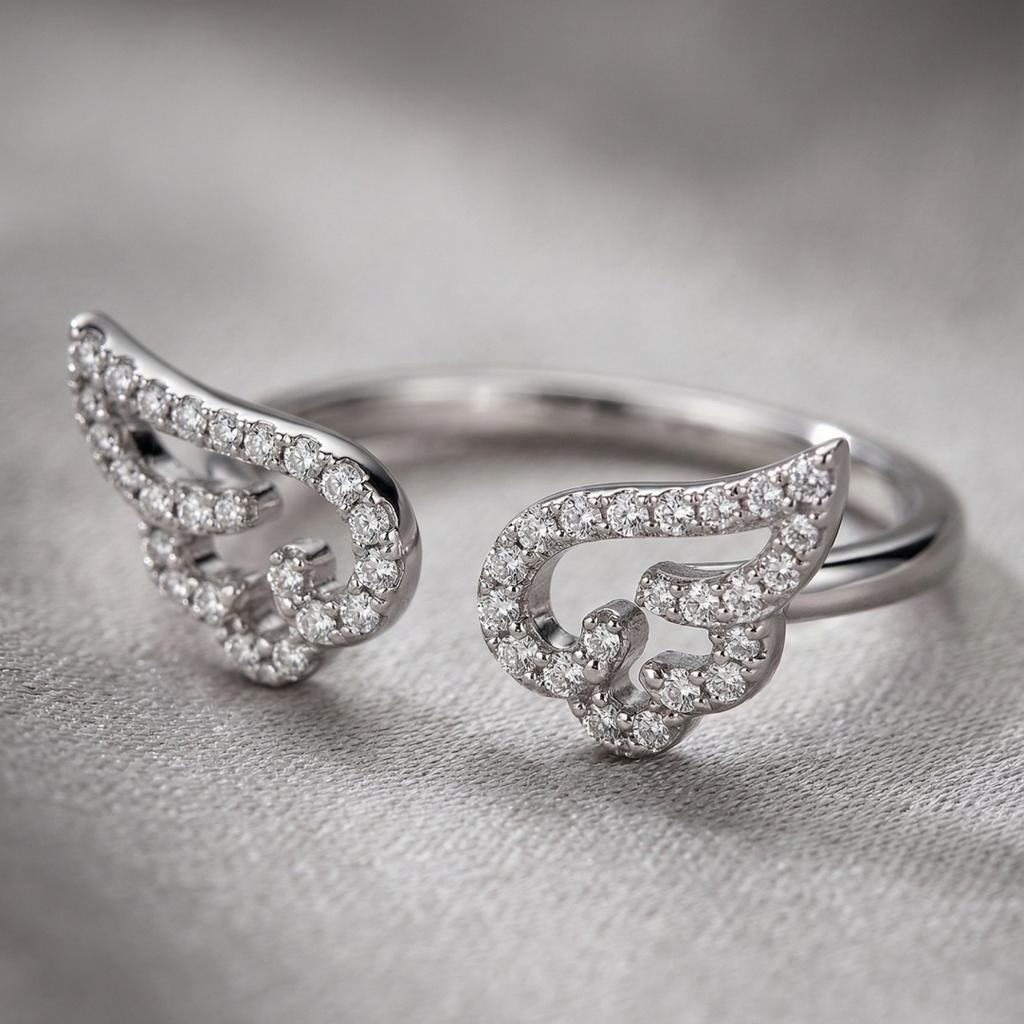 Silver Color Angel Wings Ring Adjustable Micro Pave Zircon Joint Rings For Women Fashion Opening Rings Jewelry Female Lover Gift
