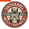 Squirrel Feeding Sign Retro Humorous 8X8 Inch Metal Tin Sign for Outdoor Garden Wall Decor