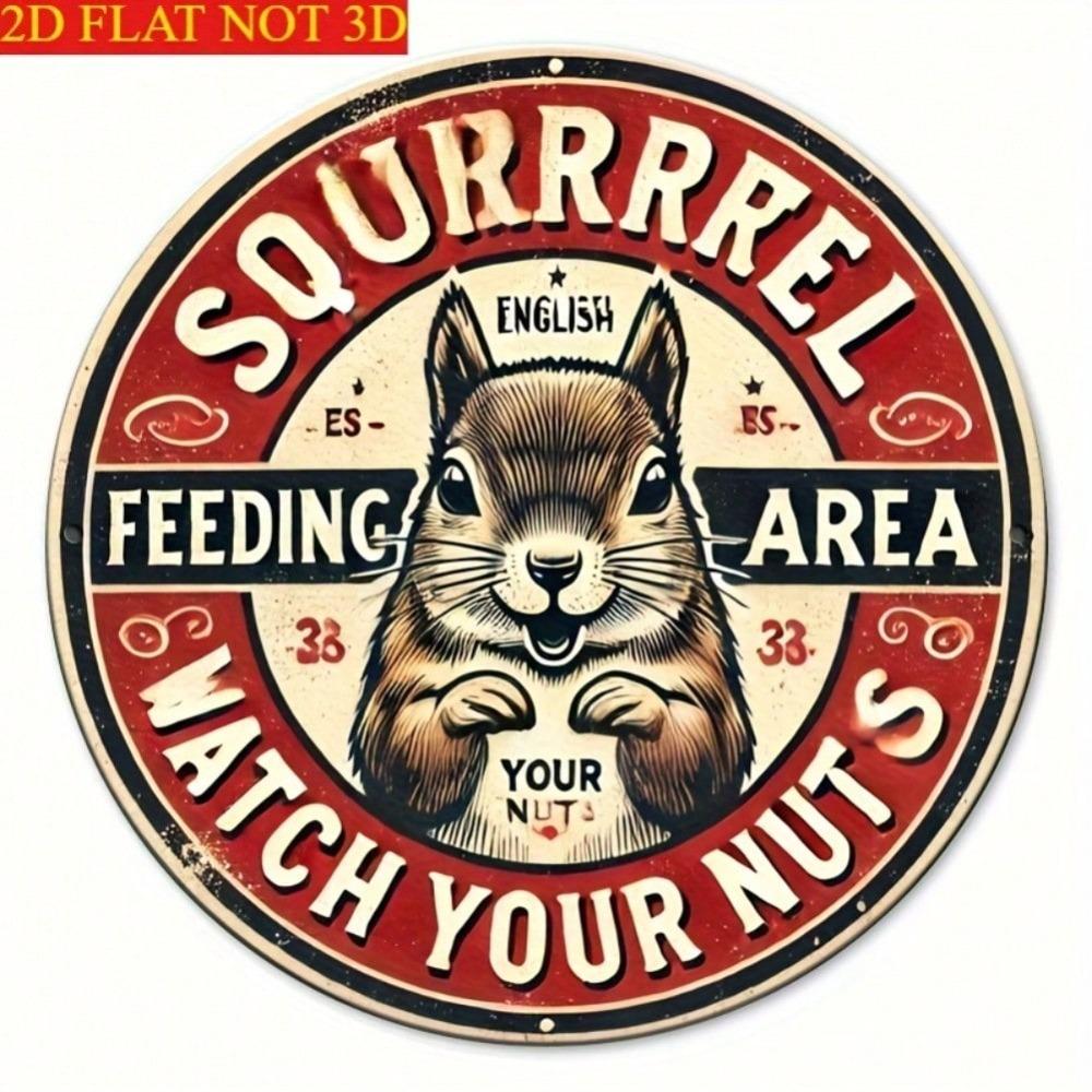 Squirrel Feeding Sign Retro Humorous 8X8 Inch Metal Tin Sign for Outdoor Garden Wall Decor