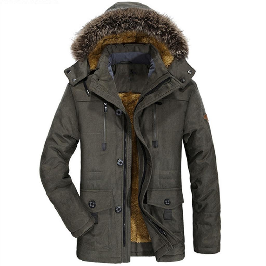 Neuer Herbst Winter Mittellanger Herren Baumwollmantel mit Kapuze und Plus-Fleece, Fabrikdirekt Herren Winterjacke