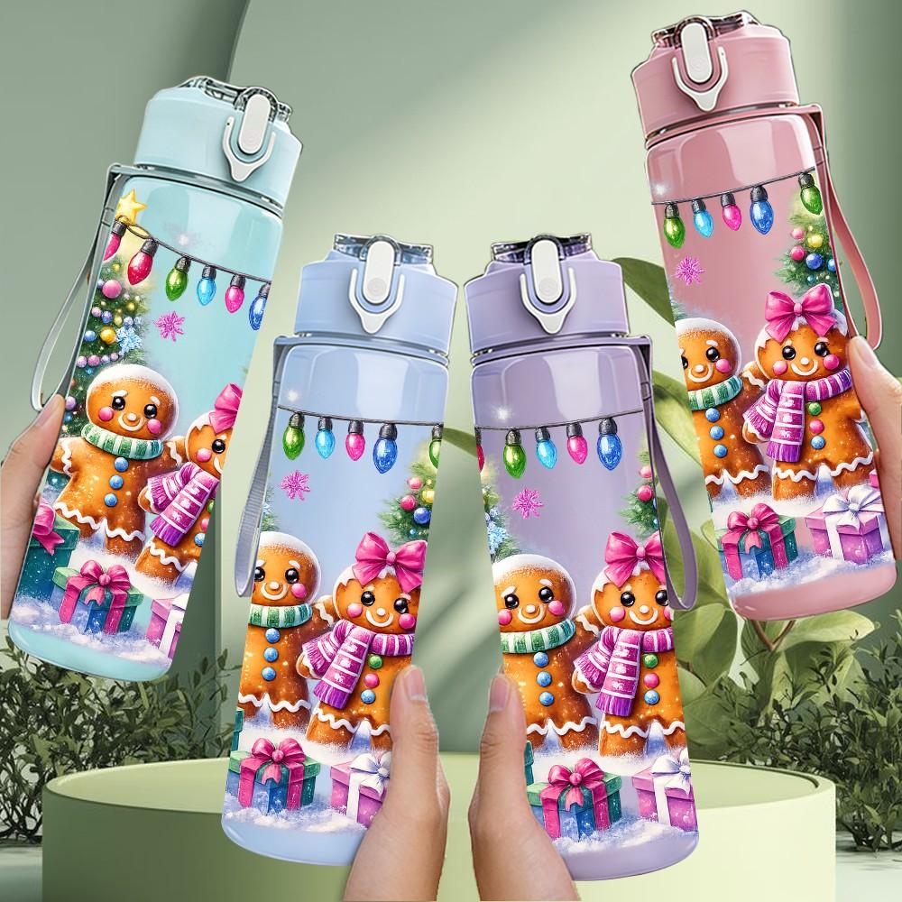 1PC Christmas Gnome Colorful Party Print 750ml Color Plastic Sports Water Bottle Leakproof Flip Straw Lid Suitable for Sports Office Home Use