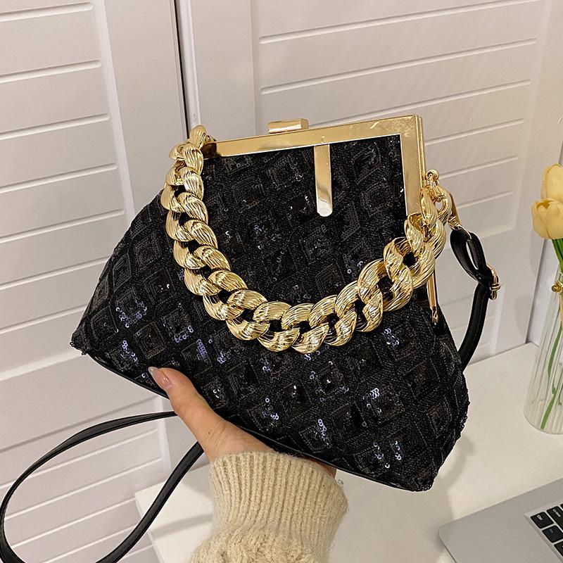 The new bag 2025 European and American fashion diamond small fragrant shoulder bag ins retro texture sequined messenger bag women