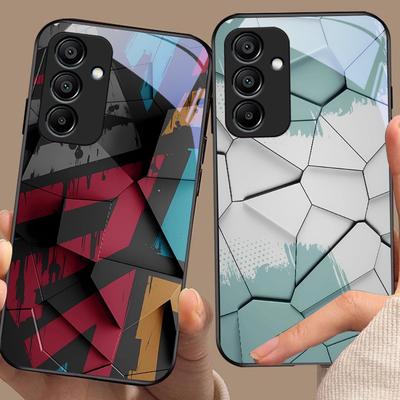 Geometric Pattern For Samsung Galaxy A15 5G 54 4G 51 50 24 35 90 71 12 51 53 52S 80 22 34 Black Tempered Glass Phone Case