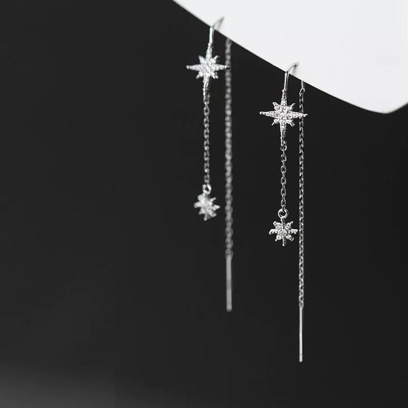 Xiao Yin S925 Silver Star Tassel Earrings - Elegant, Versatile Long Ear Thread Jewelry