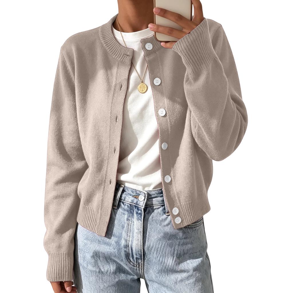 Women's Long Sleeve Button Front Neck Knit Cardigan Sweater for Everyday Wear