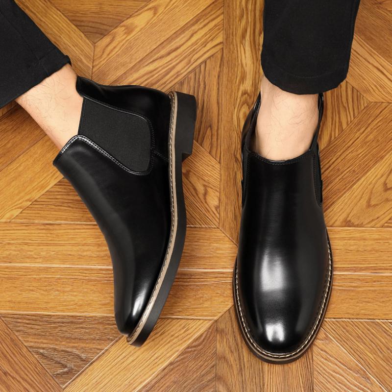 Autumn British Chelsea Boots Men's Retro Leather Short Boots Business Formal Pointed Office Oxford Shoes