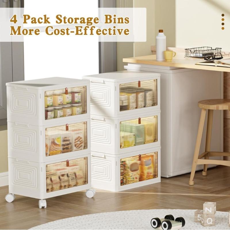 Sturdy Plastic Organizers Bins with Clear Covers and Rolling Wheels Ideal for Small Space Solution