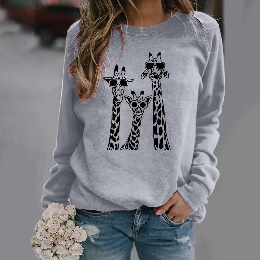 Giraffe Pattern Long Sleeve Round Neck Women's Sweatshirt