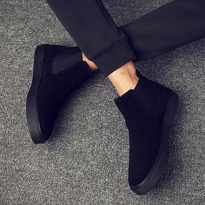 Bottines Chelsea respirantes et tendance pour hommes, chaussures plates en cuir noir, style urbain, bottines à plateforme, grande taille