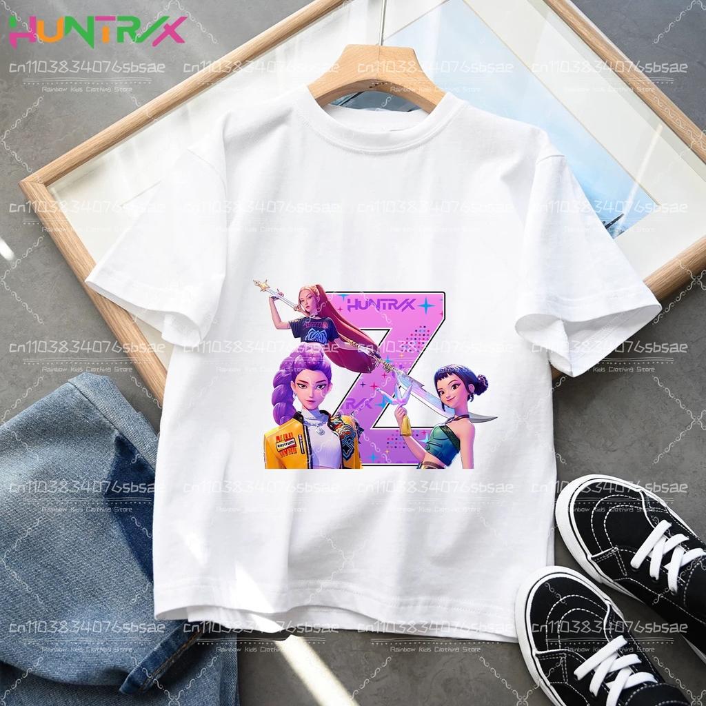 Toddler Girl Clothes Huntrx Mira Rumi Zoey Letter A-Z Cartoon Tee Shirt Funny Gift Fans Harajuku Cool Kids T-shirts Summer Tops