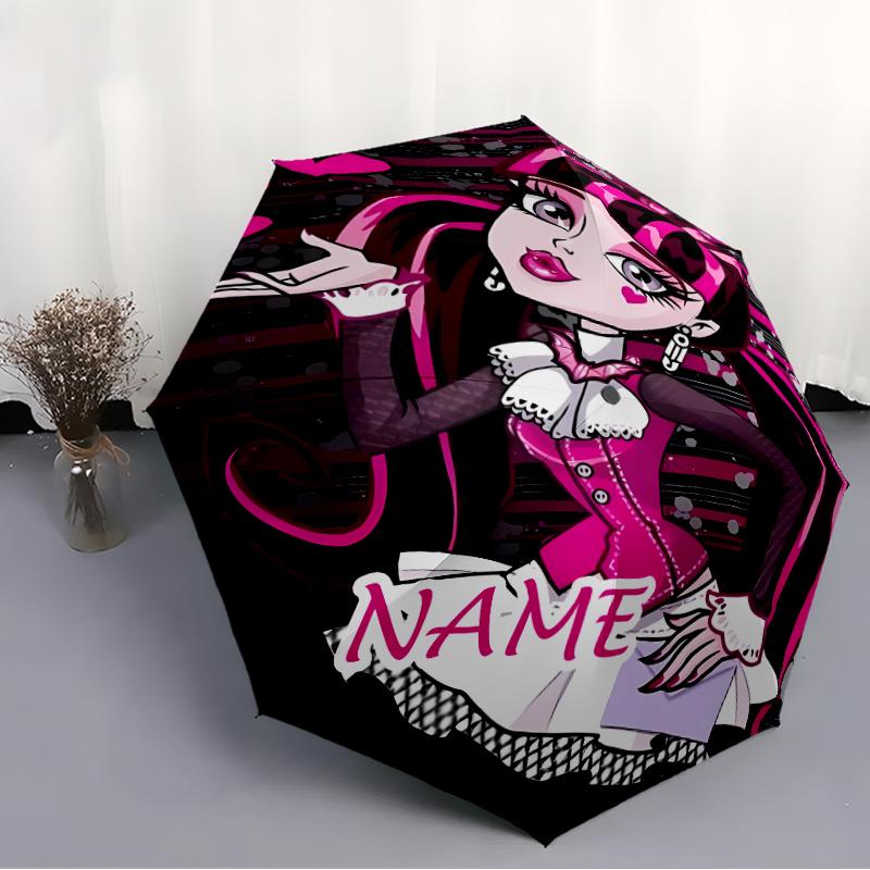 Personalized Name Monster High Draculaura Print Umbrella - Automatic Open/Close, Eight-Rib Durable Frame, Automatic Folding Umbrella