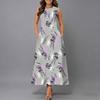 Plus Size Women Sleeveless Crew Neck Dress Beautiful Flower Printed Loose Long Dress For Summer Street Wear