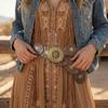 Round Hollow Out Belts Metal Ethnic Style Waistband Western Style Cowboy Belts  Waist Accessories