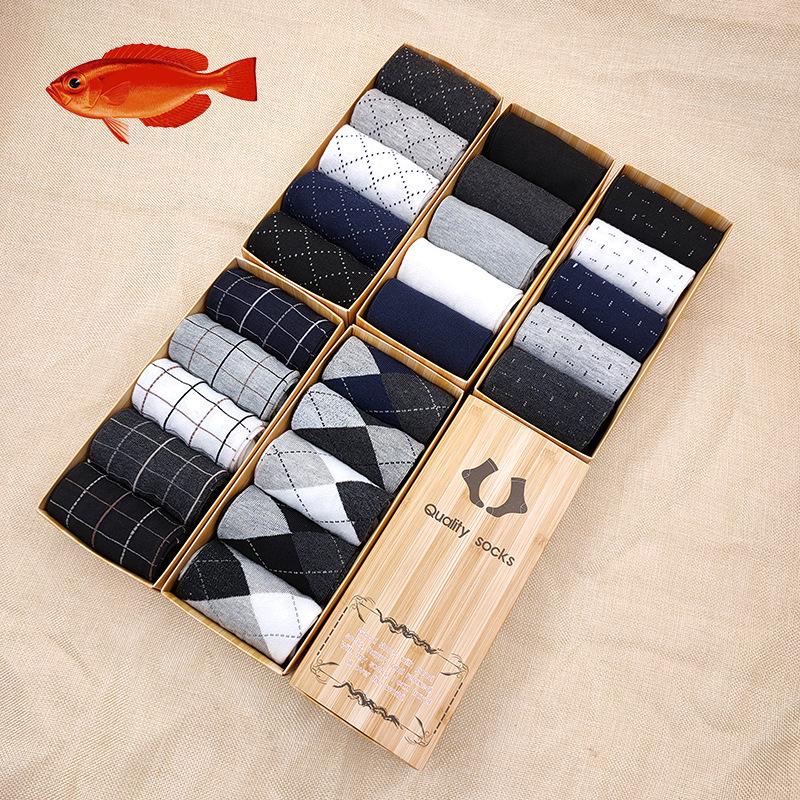 Men's Autumn/Winter Business Mid-Calf Socks - 5 Pairs, Polyester Cotton, Solid Colors, Casual Style
