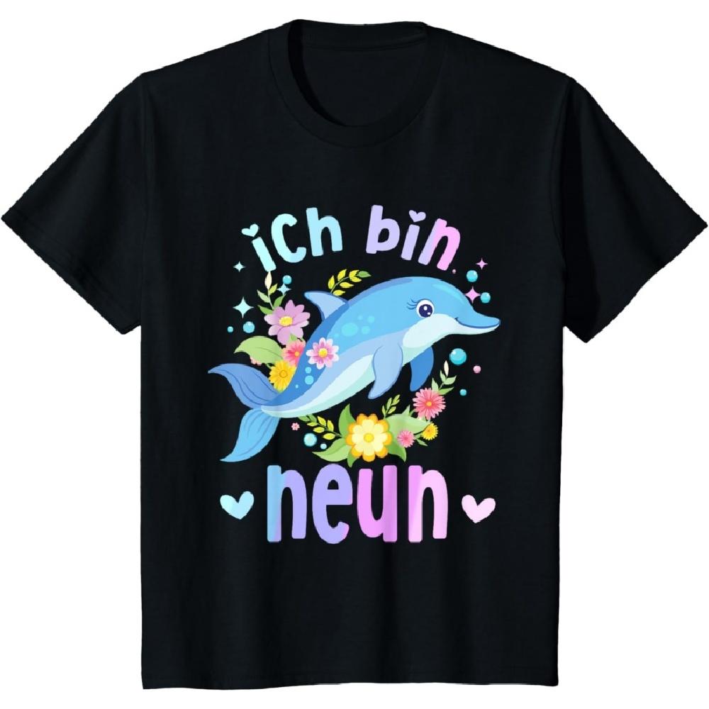 

День рождения 9 Девочка-дельфин Девять 9 лет Подводный мир Футболка XXXXXL чёрный