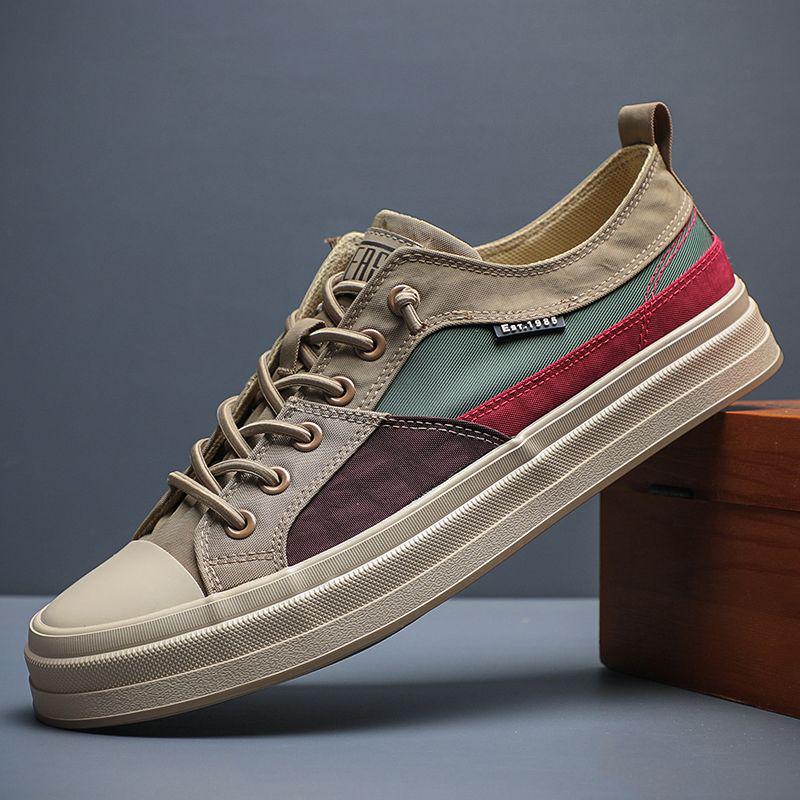 

Мужские 2025 Осенняя Мода Холщовые Низкие Кеды на Шнуровке Повседневные Кроссовки 38 хаки