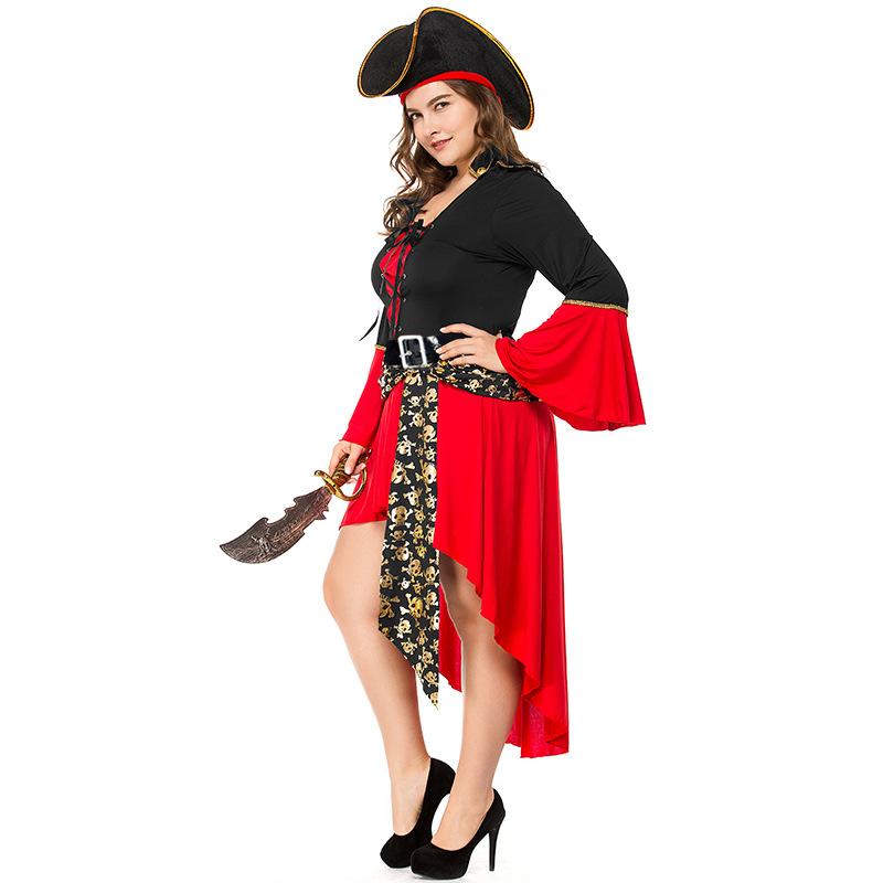 Adult Women Ocean Maritime Explorers Somali Pirate Captain Dress Belt Hat Set Halloween Cosplay Costumes Role Play Outfit