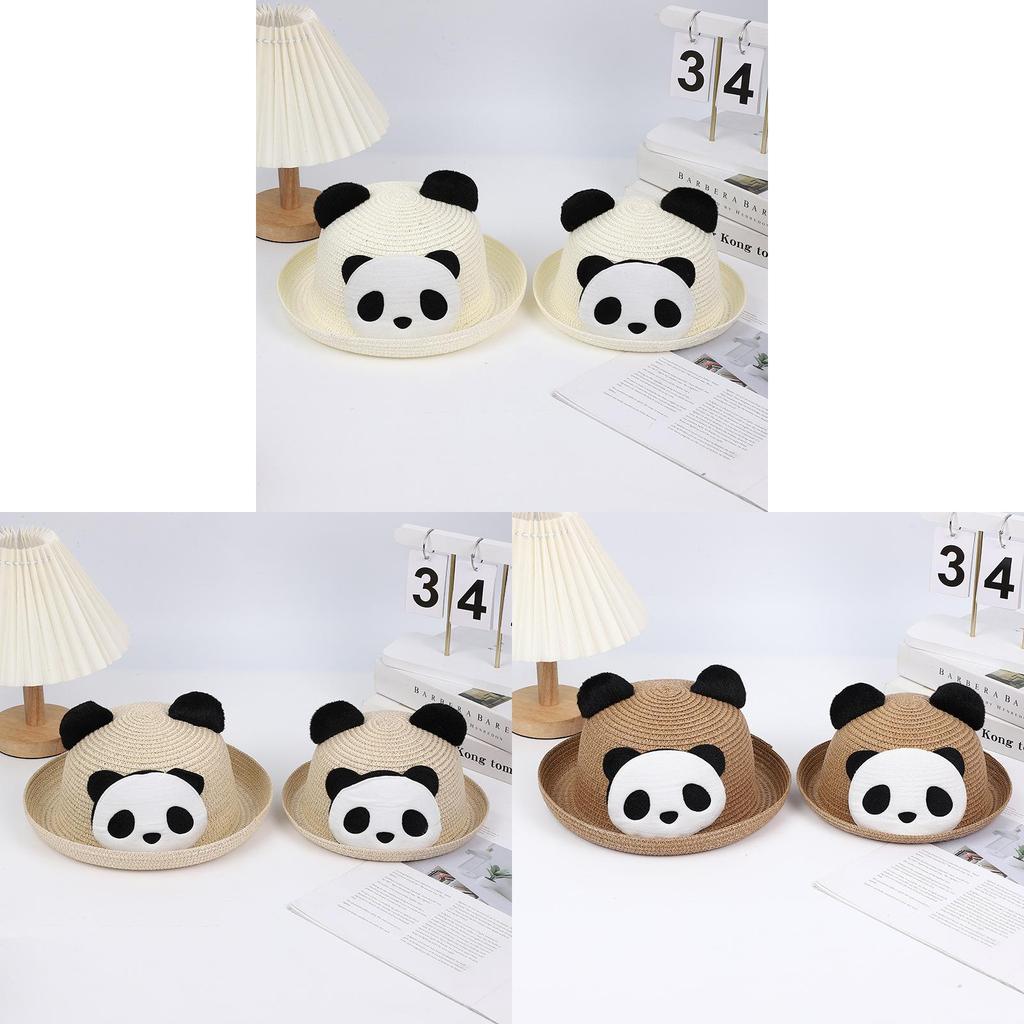 Panda Cartoon Zonnehoed Voor Kinderen En Volwassenen Met Brede Rand Ademend Stro Zomer Buitenkleding