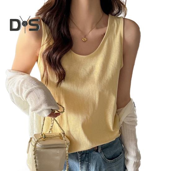 Women Vest O-Neck Sleeveless Loose Fit Tank Tops Solid Color Casual Camisole Summer Versatile Daily Tops