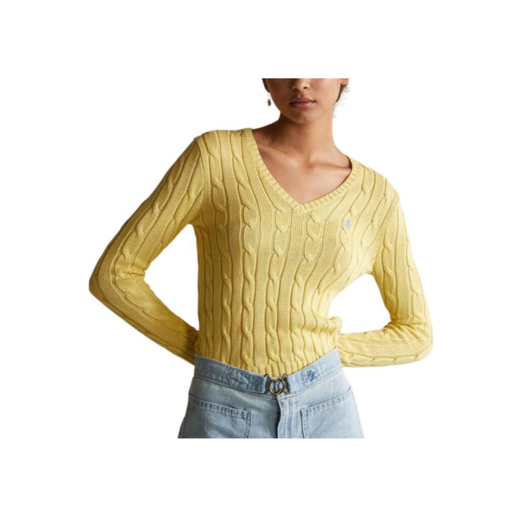 Polo Ralph Lauren Solid Logo V-Neck Long Sleeve Knit Sweater Women Sweater Yellow 211570011-102